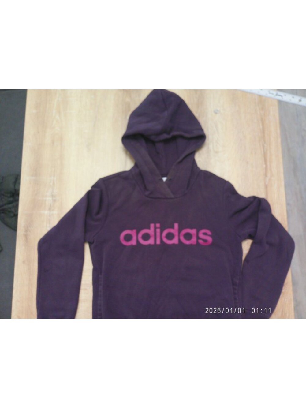 Adidas Womens Purple Hoodie XS Fleece-Lined Pullover With Pink Logo